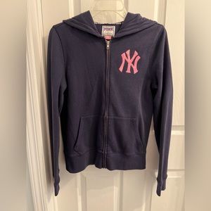 VS VICTORIA'S SECRET PINK NY YANKEES SWEAT SHIRT HOODIE SEQUIN BLING POCKETS L